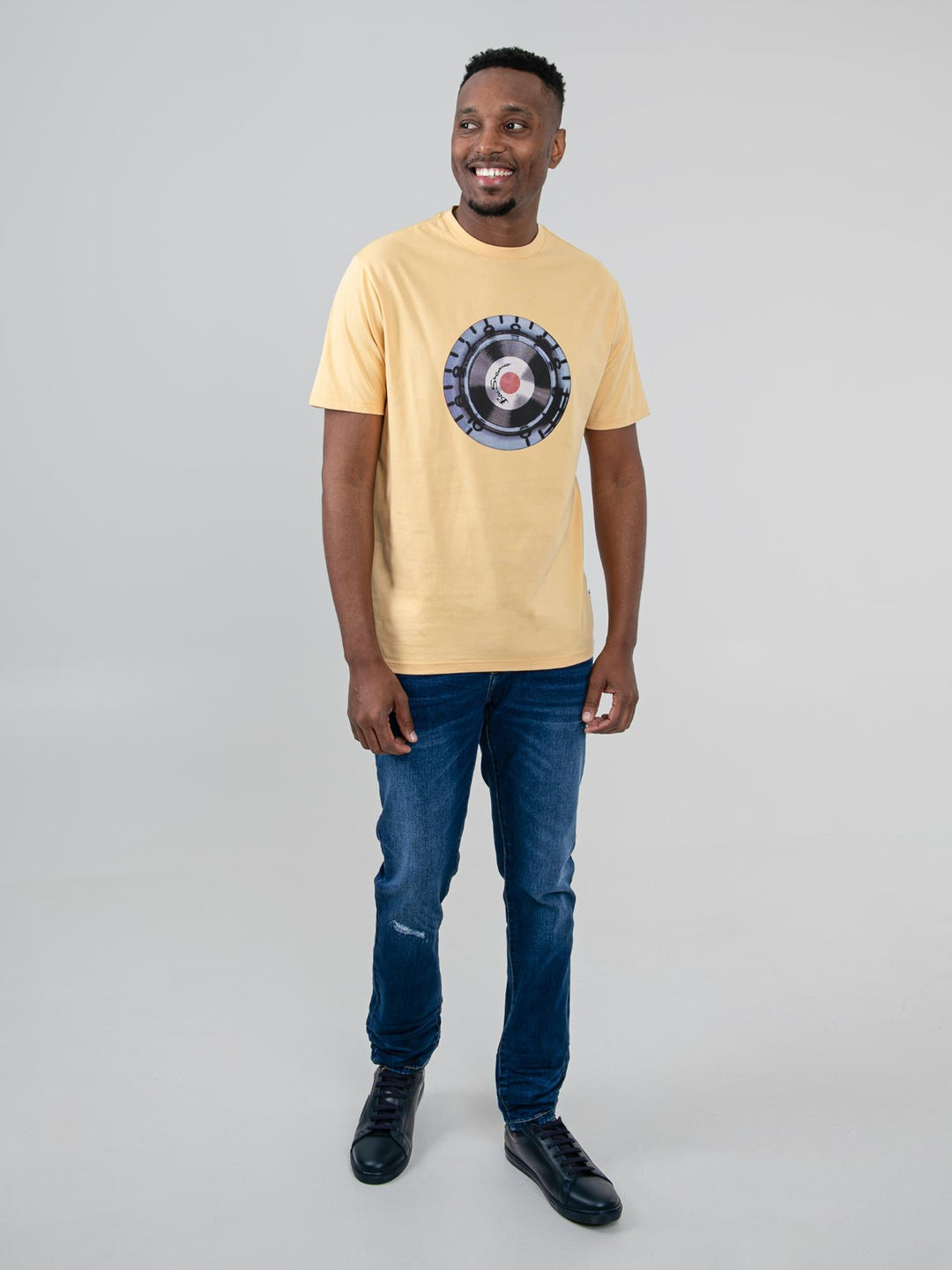 Ben Sherman Turn It Up Tee in New Wheat – full length front view of men&