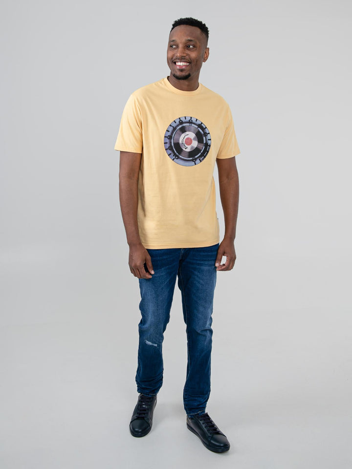 Ben Sherman Turn It Up Tee in New Wheat – full length front view of men&