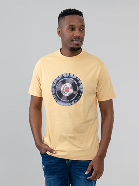 Ben Sherman Turn It Up Tee in New Wheat – men's music-inspired graphic t-shirt with retro vinyl print in yellow