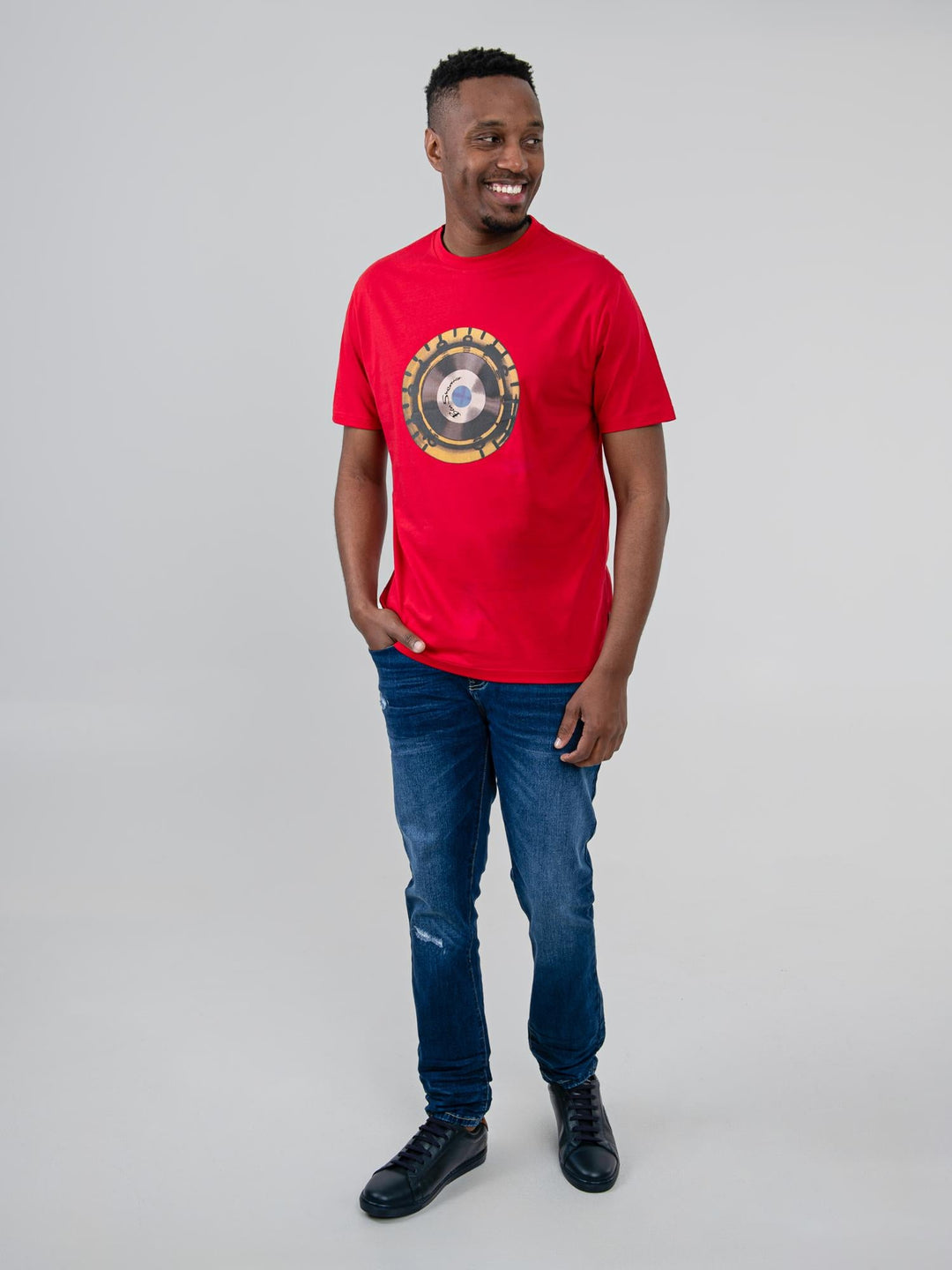 Ben Sherman Turn It Up Tee in Red – full length front view of men&