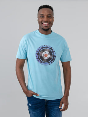 Ben Sherman Turn It Up Tee in Retro Blue – men's music-inspired graphic t-shirt with retro vinyl print