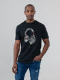 Ben Sherman Typography Headphones T-Shirt in Black - front view on male model