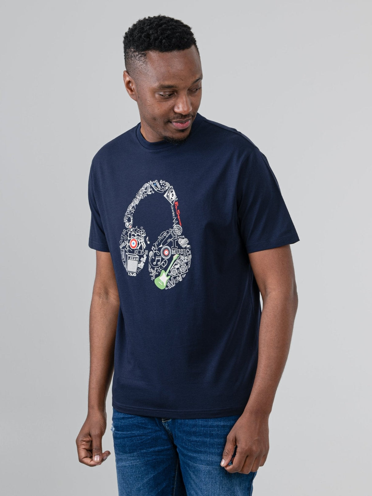 Typography Headphones Tee - Navy