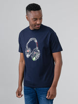 Typography Headphones Tee - Navy