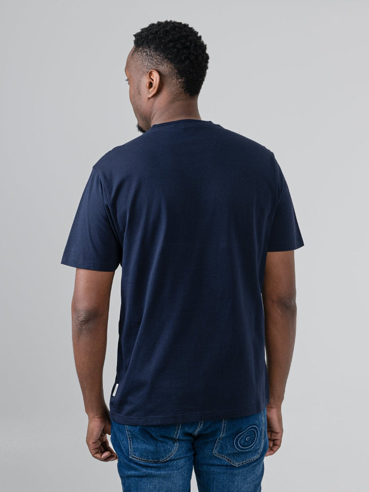 Ben Sherman Typography Headphones T-Shirt in Navy - back view on male model