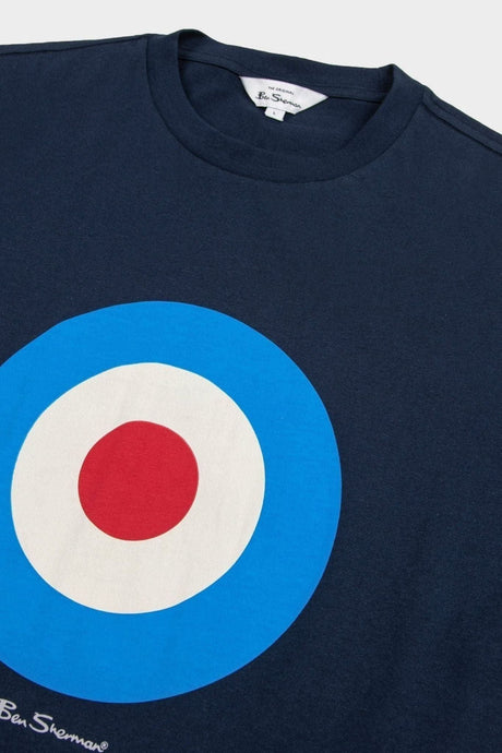 Ben Sherman Target Tee Navy - Close-Up Detail of Mod Target Print and Ben Sherman Logo on Organic Cotton