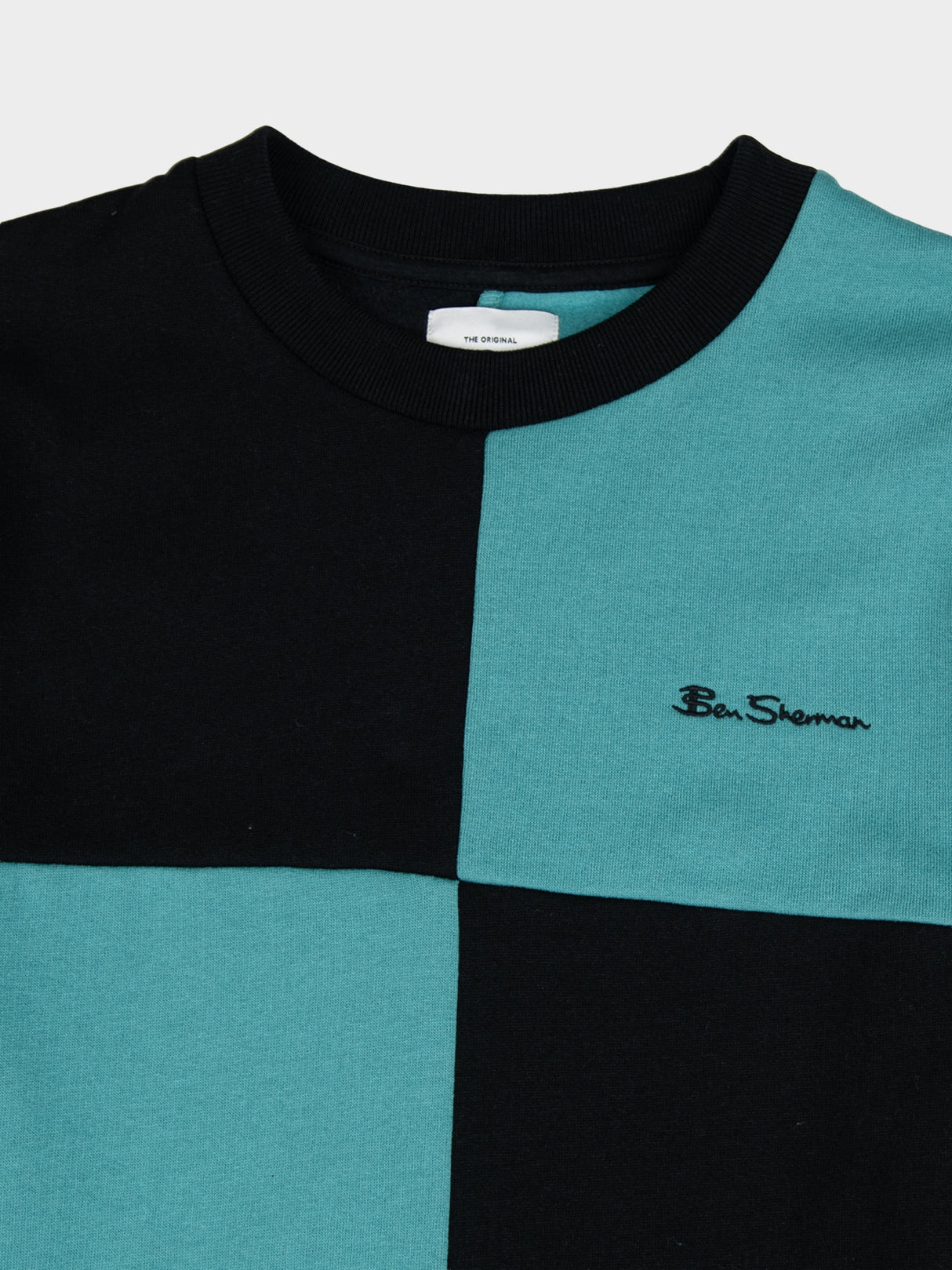 Colour Block Panel Crew Sweater - Aqua Teal