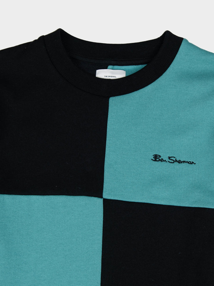 Colour Block Panel Crew Sweater - Aqua Teal - view 2
