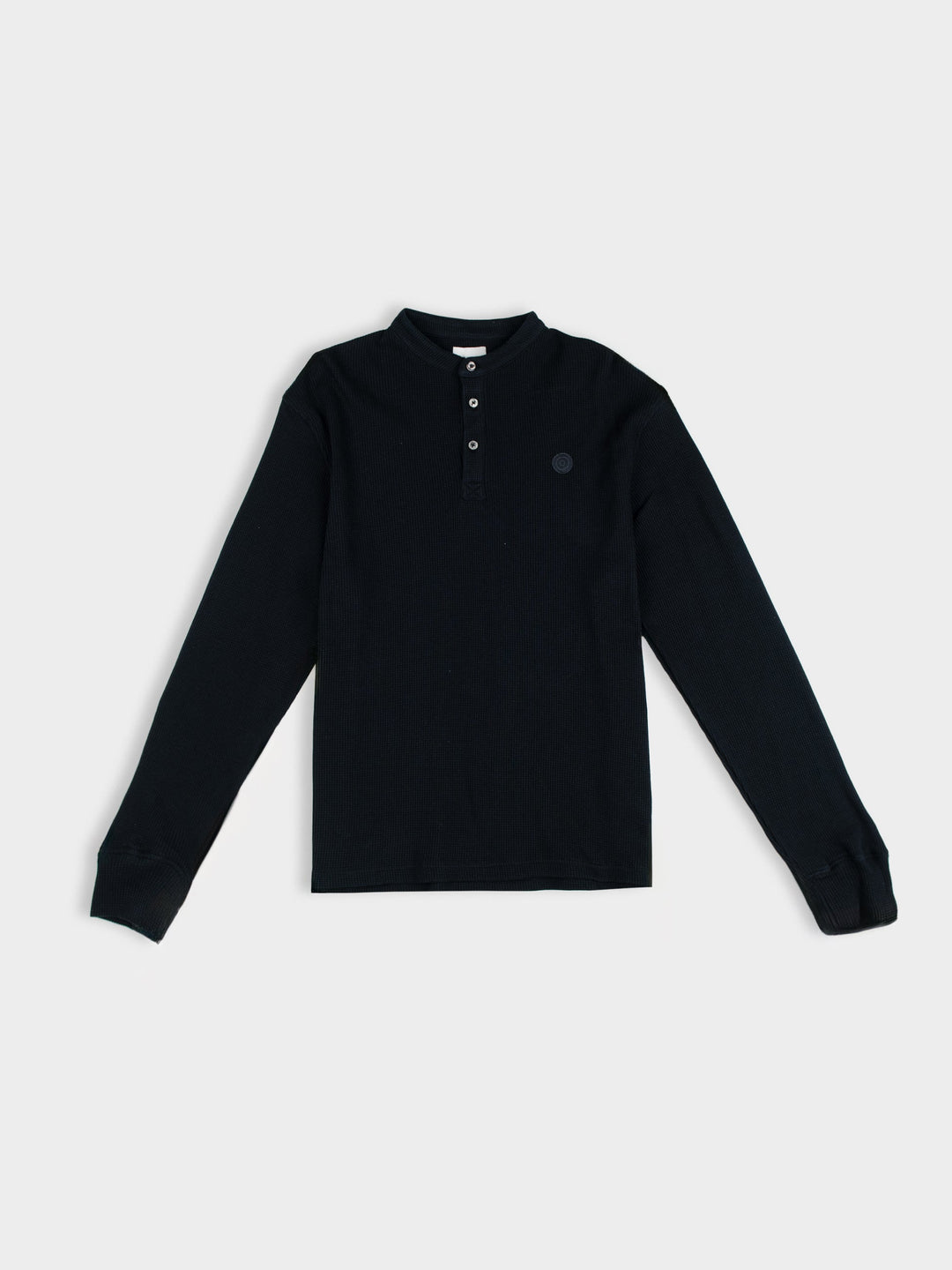 Henley Long Sleeve Waffle Knit - Black