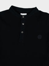 Henley Long Sleeve Waffle Knit - Black