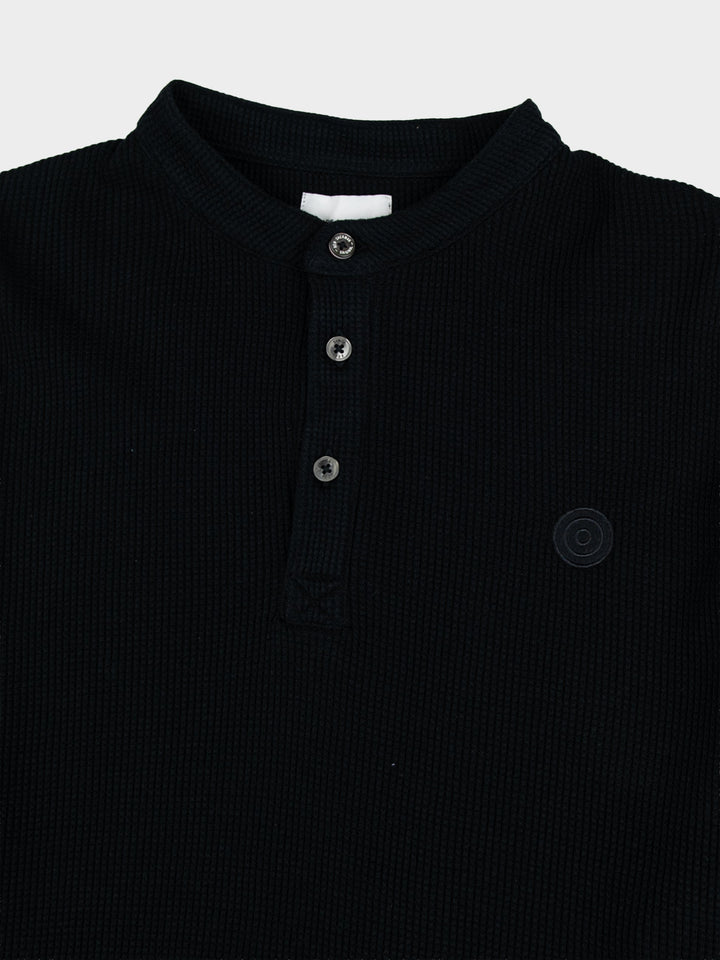 Henley Long Sleeve Waffle Knit - Black - view 2