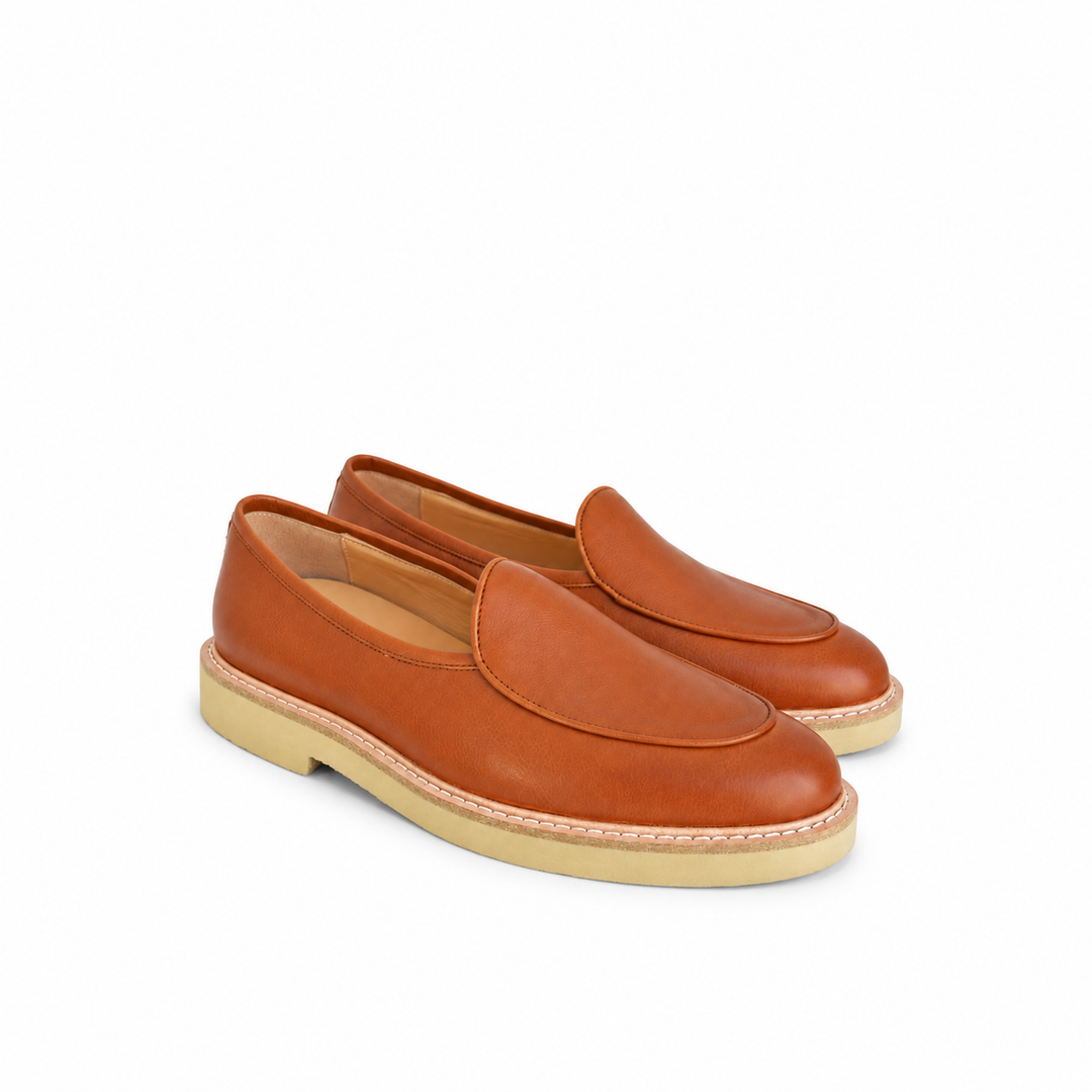Camden Leather Slip On - Walnut Cream
