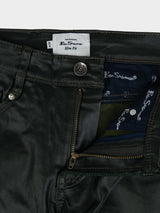 Wax Coated Sheen Slim Fit Denim - Olive