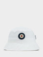 Ben Sherman reversible cotton bucket hat in White – front view showing embroidered target logo on crown