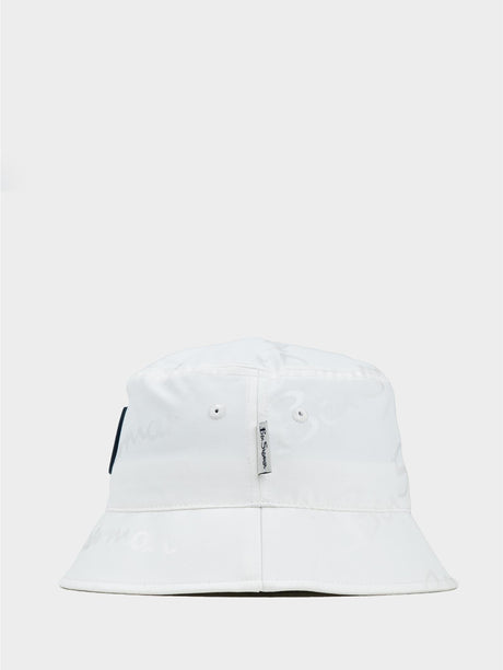 Ben Sherman reversible cotton bucket hat in White – side view showing brim shape and Ben Sherman woven label