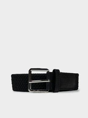Ben Sherman Weave Belt in Black - black braided woven belt with polished silver buckle and black leather strap