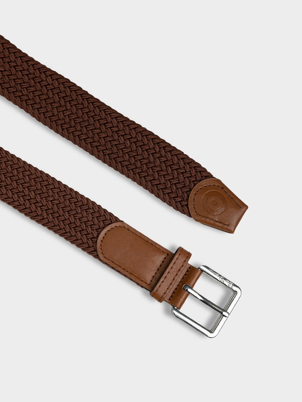 Ben Sherman Weave Belt Tan - close-up of tan woven pattern with tan leather strap and silver buckle detail