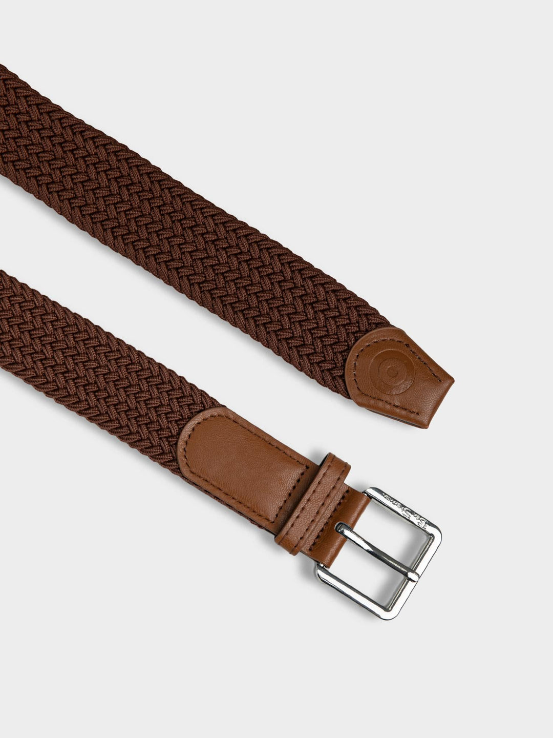 Ben Sherman Weave Belt Tan - close-up of tan woven pattern with tan leather strap and silver buckle detail