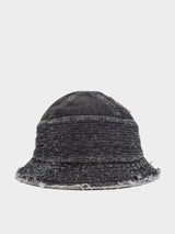 FRAYED DENIM BUCKET HAT BLACK