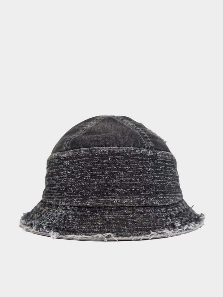 Frayed Denim Bucket Hat Black